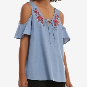 Disney Minnie Mouse Cold Shoulder Chambray Top - L